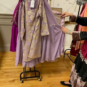 Elegant Purple and Gold Sharara Dress